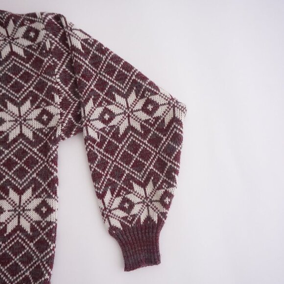 Vintage '90s Impulse Maroon White Snowflake Argyle Knit Crewneck Sweater Large - Picture 9 of 9